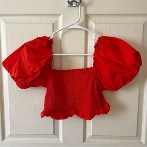 Zara red puff sleeve top